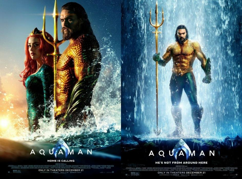 AQUAMAN 27x40 Double Sided Movie Poster Lot! 2 Theatrical Posters! DC COMICS