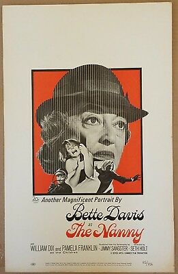 THE NANNY '67 Bette Davis Hammer Horror Film Original Window Card RARE Excellent