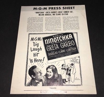 NINOTCHKA - GRETA GARBO - M-G-M 4-PAGE RR PRESS SHEET / MINI-PRESS BOOK!