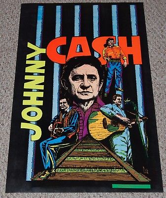 JOHNNY CASH Collage Flocked Blacklight Poster 1975 Dynamic Pub Collector Series