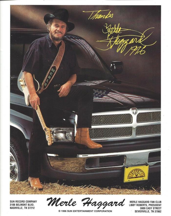Vintage Merle Haggard Sun Records Autographed Fan Club Poster on the Dodge
