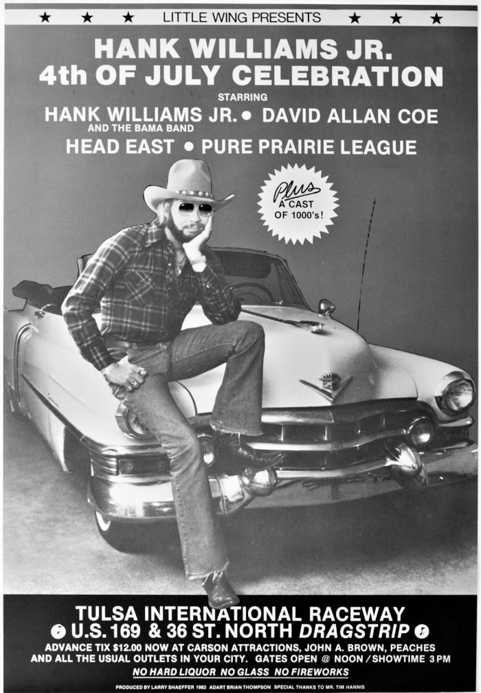 HANK WILLIAMS JR. - 1982 Concert Poster - Tulsa, Oklahoma - PURE PRAIRIE LEAGUE