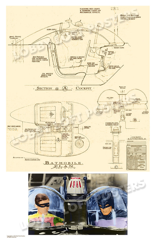 1965 COCKPIT BLUEPRINT FOR 1966 BATMOBILE #1 BATMAN TV PILOT ART PRINT #2 POSTER