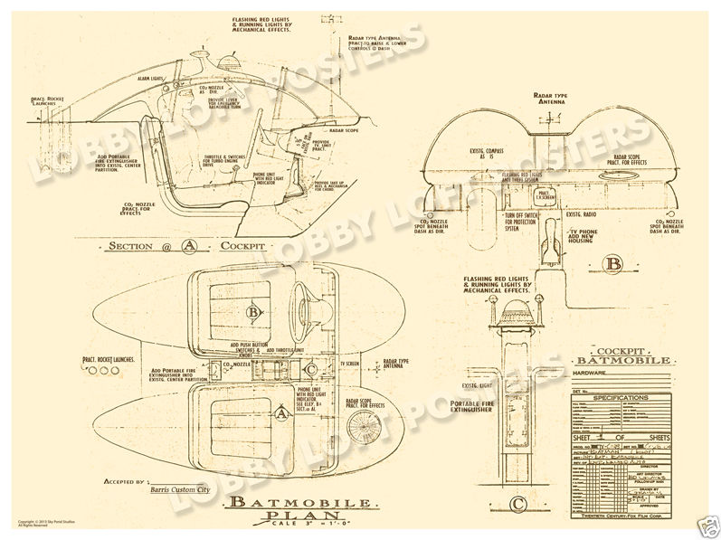 1965 COCKPIT BLUEPRINT FOR 1966 BATMOBILE #1 BATMAN TV PILOT ART PRINT #1 POSTER