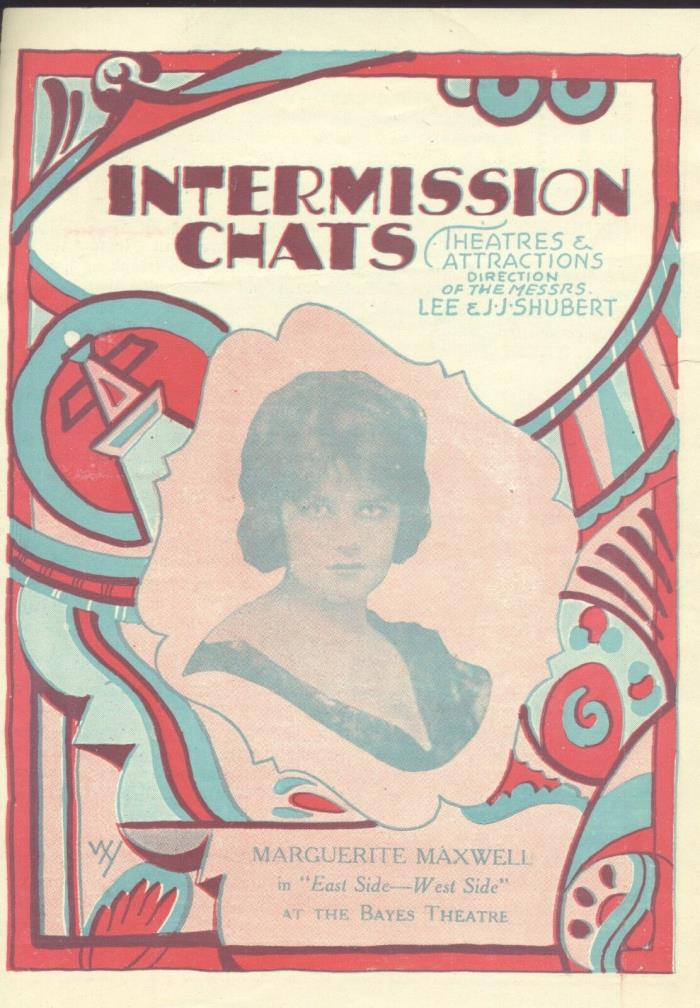 1923 INTERMISSION CHATS Brochure Listing Shows Playing at Shubert Theatres NYC