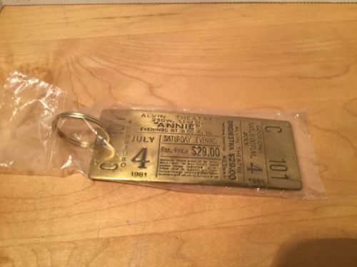 Musical Annie Brass Ticket Alvin Theatre Key Chain 1981