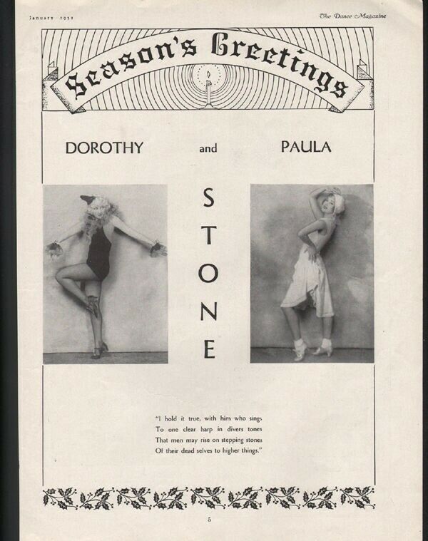 1931 HOLIDAY CHRISTMAS DOROTHY PAULA STONE MUSIC DANCE THEATRE 20212