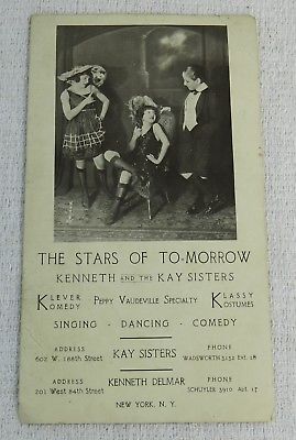 Antique Kenneth & The Kay Sisters Vaudeville New York Advertising Card Children