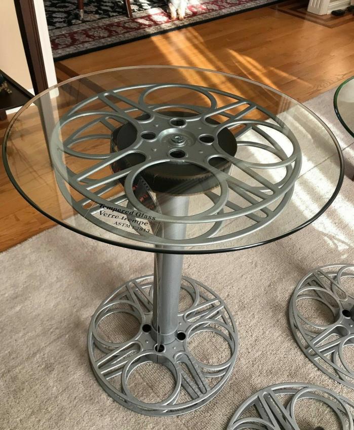 35mm Movie Reel Table Made from Repurposed Theater Movie reels Home Theater