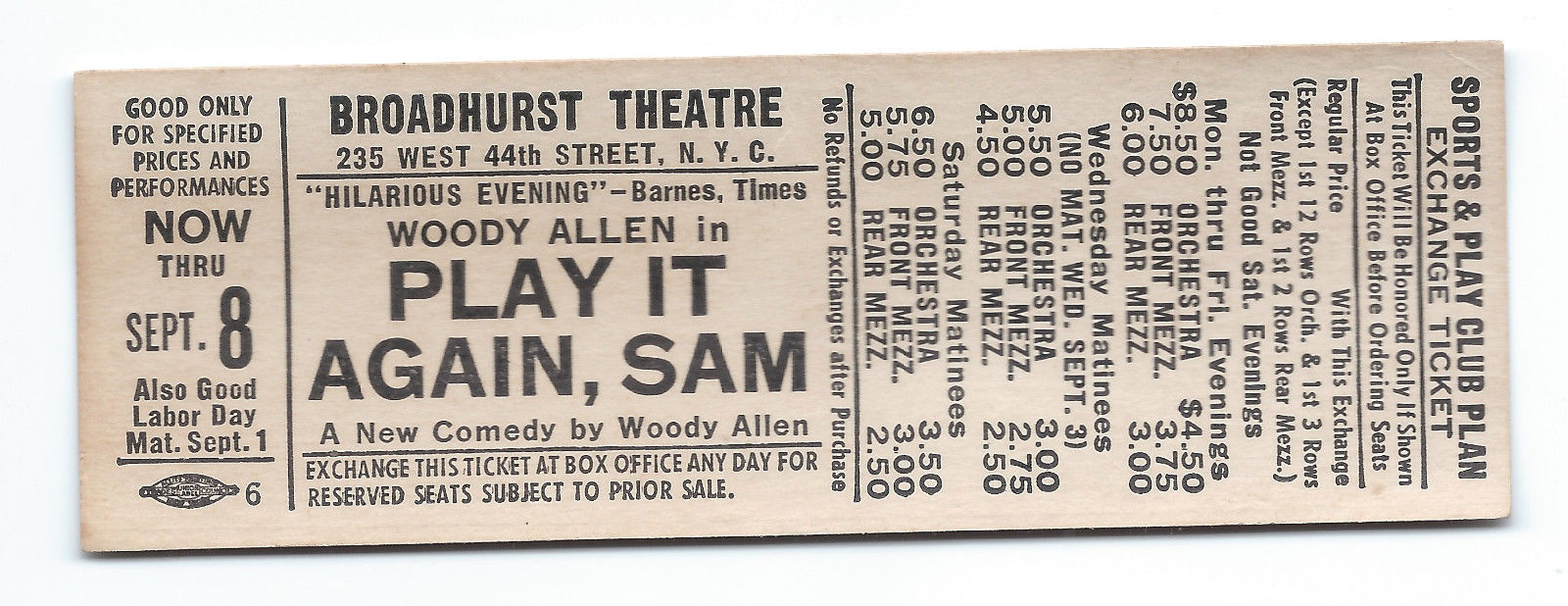 1969 Woody Allen ticket stub from 