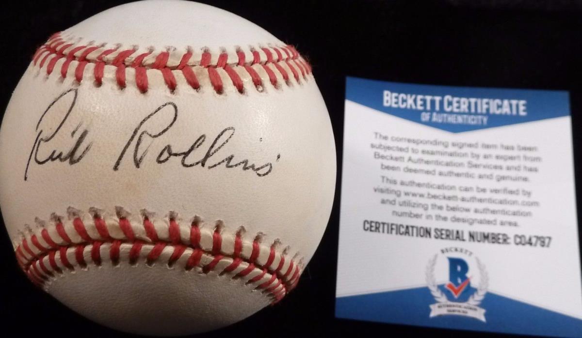 BECKETT-BAS RICH ROLLINS AUTOGRAPHED-SIGNED AMERICAN LEAGUE (BROWN) BASEBALL 797