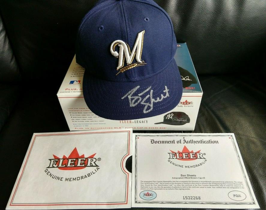 BEN SHEETS 2001 FLEER LEGACY SIGNED NEW ERA MLB CAP MILWAUKEE BREWERS HAT RARE