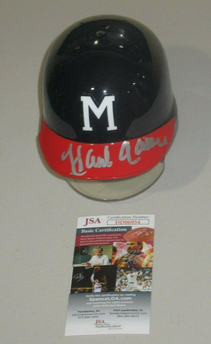 Hank Aaron Signed Milwaukee Braves Mini Helmet w/ stand Aaron Holo JSA COA AUTO