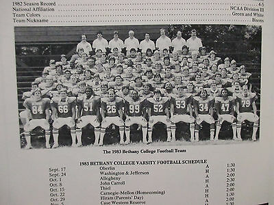 1983 Bethany College Football Game  Program(w/WALLY  NEEL/TOM REDDY/STEVE ADAMS)