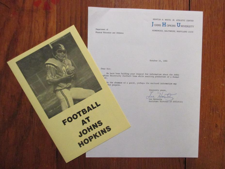 1981  Johns Hopkins Football Game Program + Signed LEE HOROWITZ Personal Letter