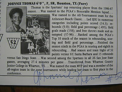 1987-88 SAN JOSE STATE Lady Spartans Program(12 Signed/JOHNNIE THOMAS/Tina Krah