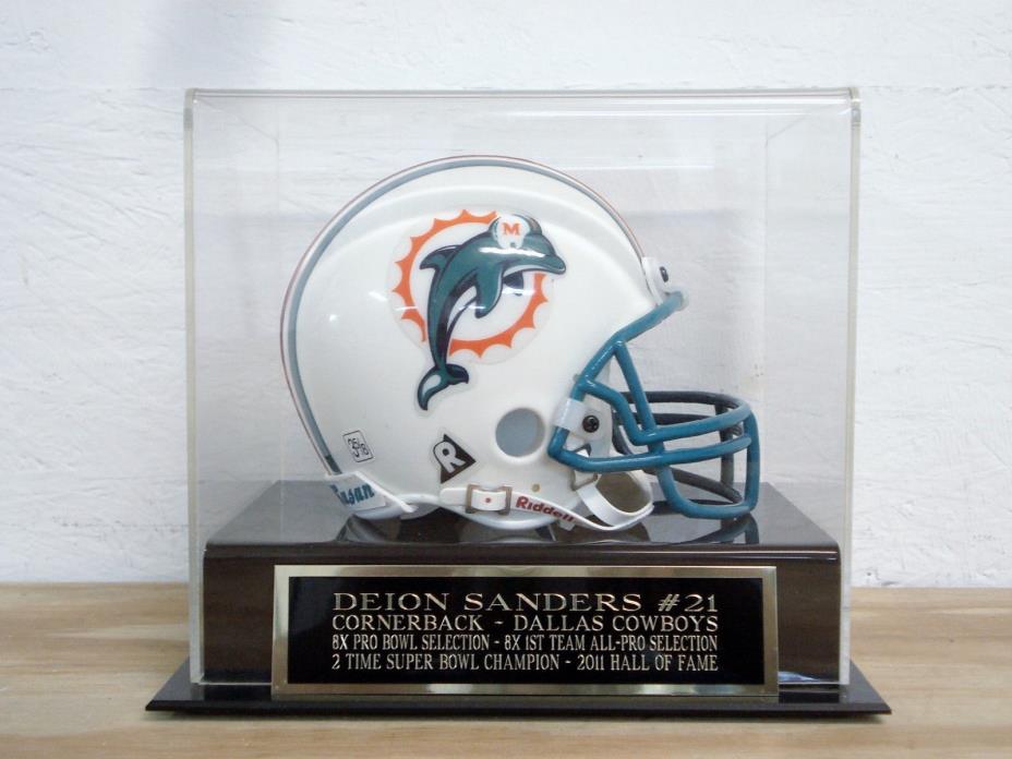 Football Mini Helmet Case With A Deion Sanders Dallas Cowboys Engraved Nameplate
