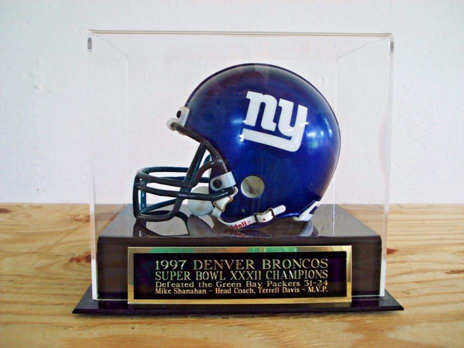 Football Mini Helmet Case With A Denver Broncos Super Bowl 32 Engraved Nameplate