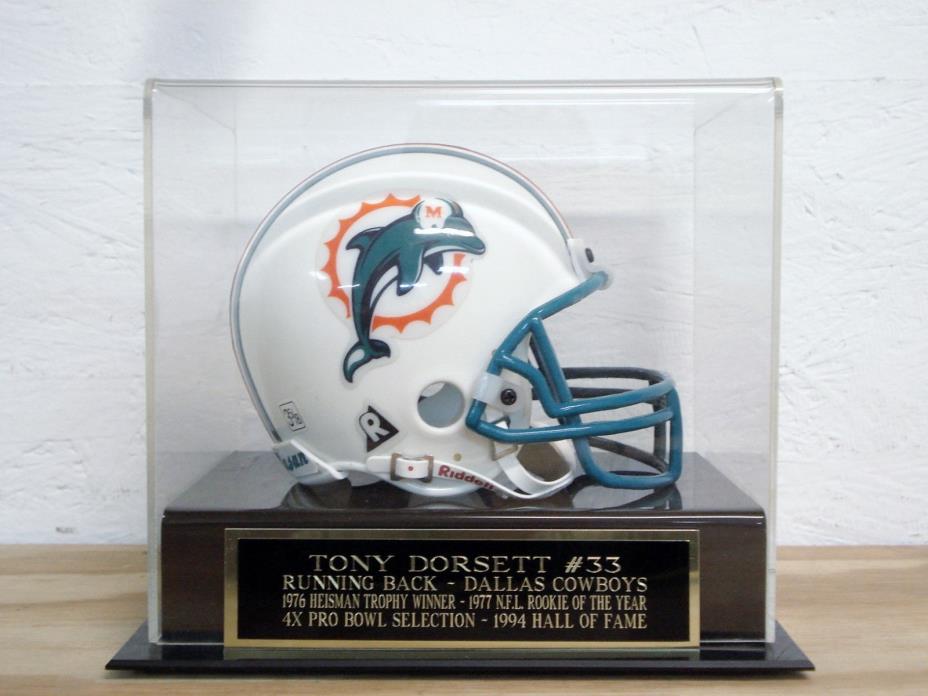 Football Mini Helmet Case With A Tony Dorsett Dallas Cowboys Engraved Nameplate