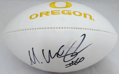 Max Unger Autographed Signed White Logo Football Oregon (Smudged) MCS Holo 11399