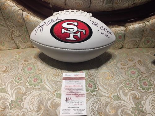 Dwight Clark signed San Francisco 49ers White Panel Logo Football JSA Authentic