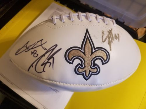 Drew Brees Cameron Jordan Garrett greyson Autographed Football saints logo