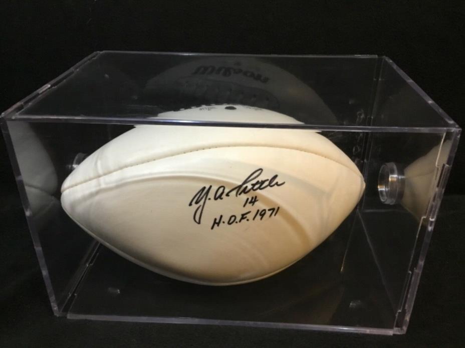 Y. A. TITTLE H.O.F. 1971 AUTOGRAPHED WILSON WHITE FOOTBALL NFL IN DISPLAY CASE