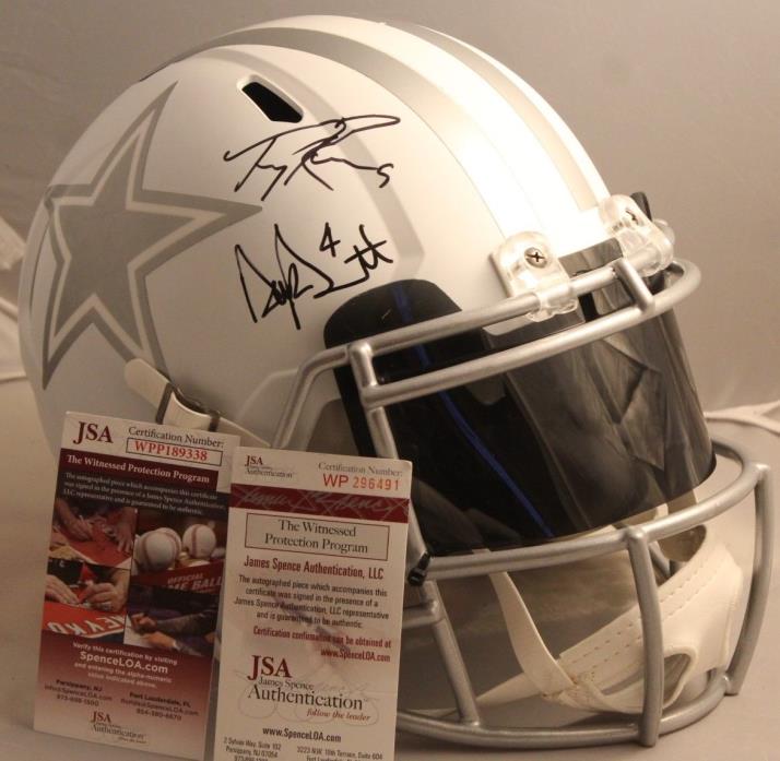 Dak Prescott Tony Romo Autographed Dallas Cowboys Full Size Ice Helmet JSA Visor