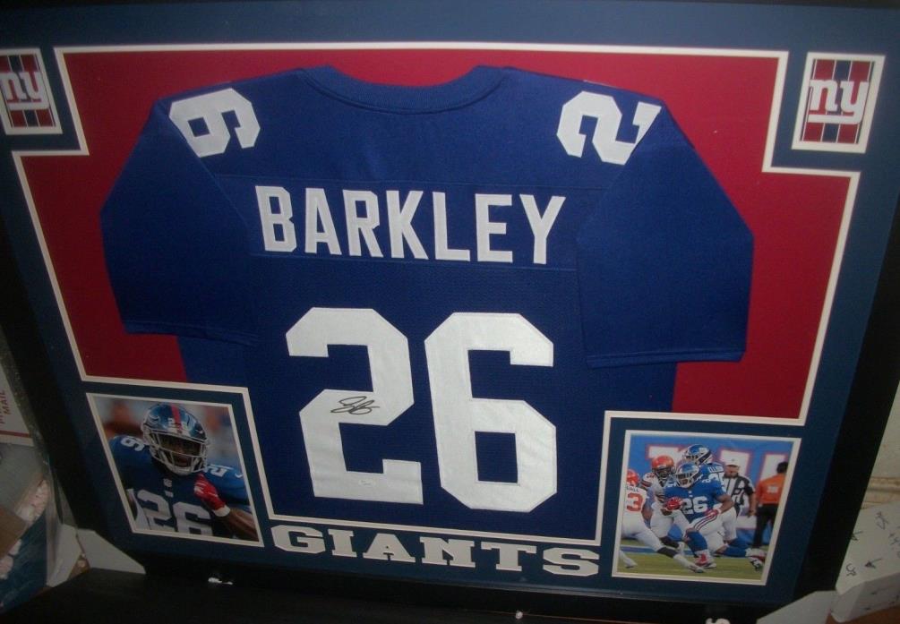 Saquon Barkley Signed New York Giants 35x43 Custom Framed NFL Jersey Display JSA