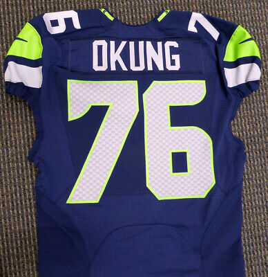 Russell Okung Game Used Nike 2012 Seattle Seahawks Home Blue Jersey SKU #131773