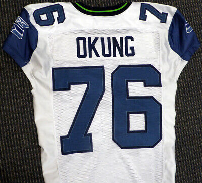 Russell Okung Game Used Reebok Seattle Seahawks White Jersey SKU #131776