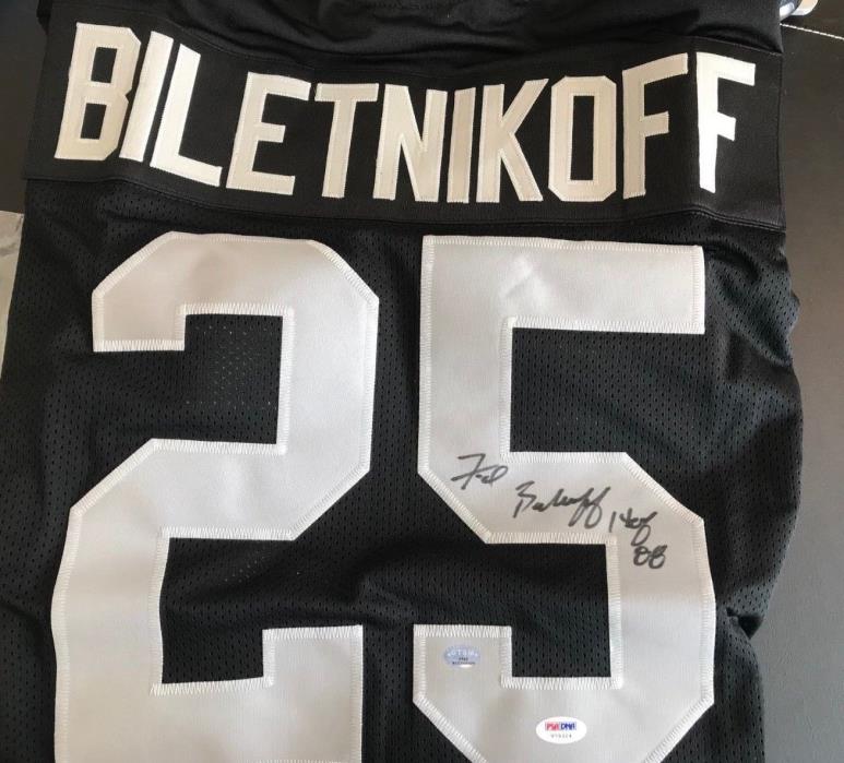 RAIDERS FRED BILETNIKOFF AUTOGRAPHED SIGNED BLACK JERSEY 