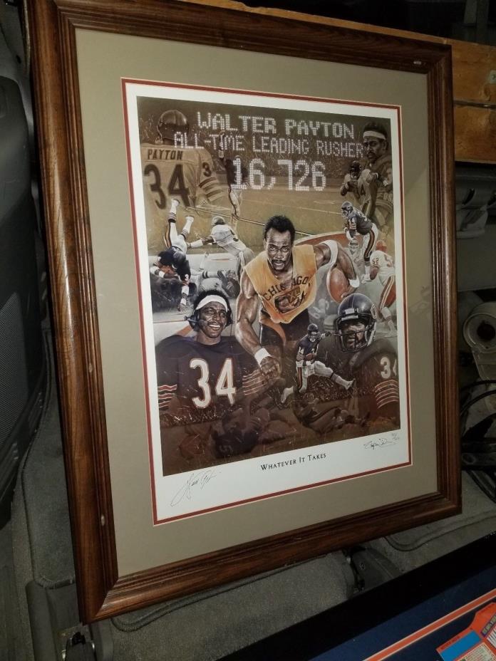 WALTER PAYTON WHATEVER IT TAKES ART SIGNED AUTOGRAPH 18X24' LITHOGRAPH FRAMED