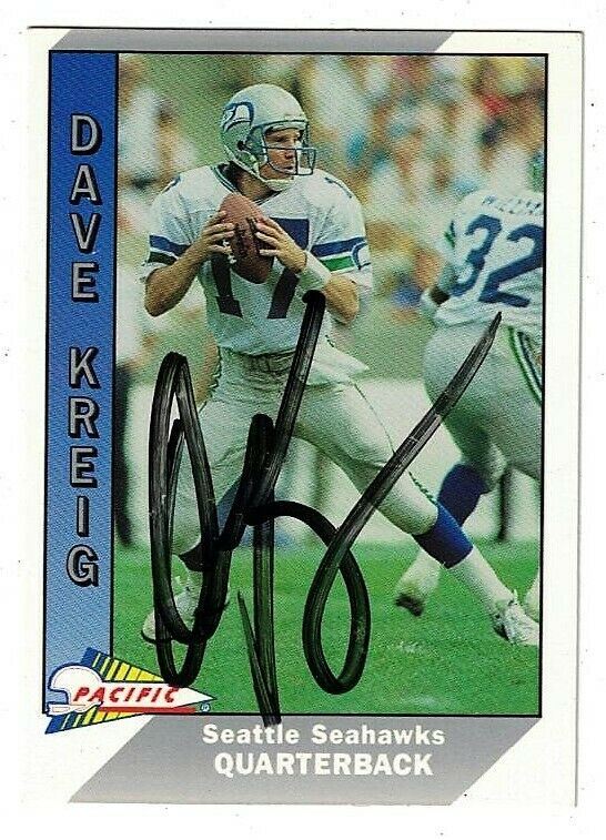 1991 PACIFIC DAVE KREIG QB SEATTLE SEAHAWKS SIGNED NFL FOOTBALL CARD