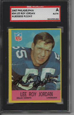 LEE ROY JORDAN SIGNED SGC AUTH 1967 PHILADELPHIA ROOKIE CARD DALLAS COWBOYS