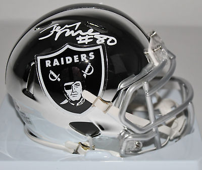 Raiders Jerry Rice Signed Riddell Chrome Speed Mini Helmet BAS Witnessed #M51806