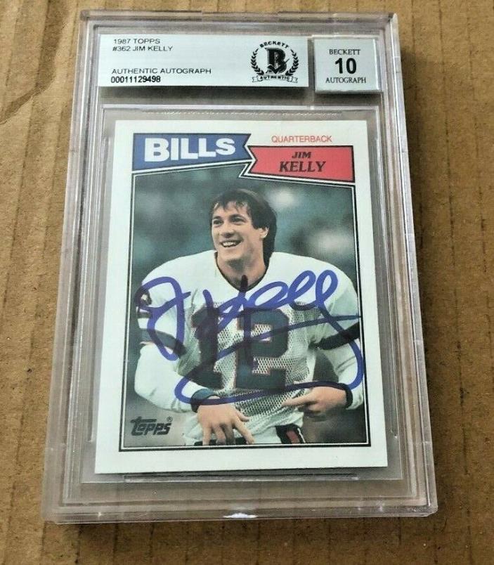 JIM KELLY SIGNED 1987 TOPPS ROOKIE CARD BECKETT CERTIFIED AUTO GRADE 10