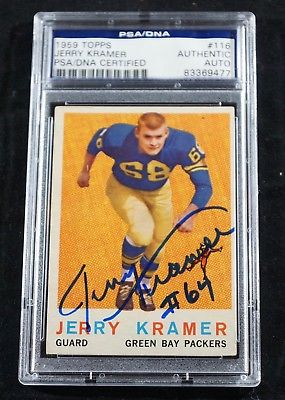 JERRY KRAMER Signed 1959 TOPPS Rookie Football Card #116 PSA Slabbed PACKERS HOF