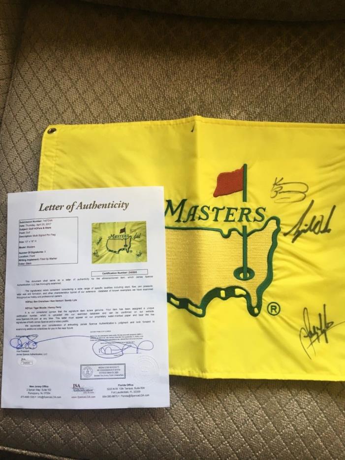 TIGER WOODS Signed 1997 Embroidered MASTERS Flag AUTO JSA LOA!  1ST MAJOR WIN