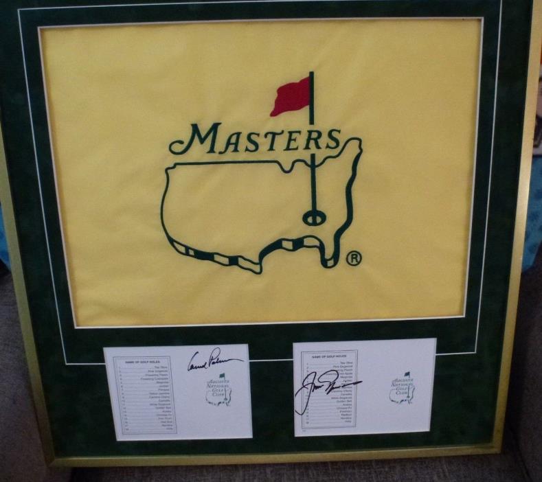 ARNOLD PALMER & JACK NICKLAUS Autographs The Masters at Augusta Flag & tee cards
