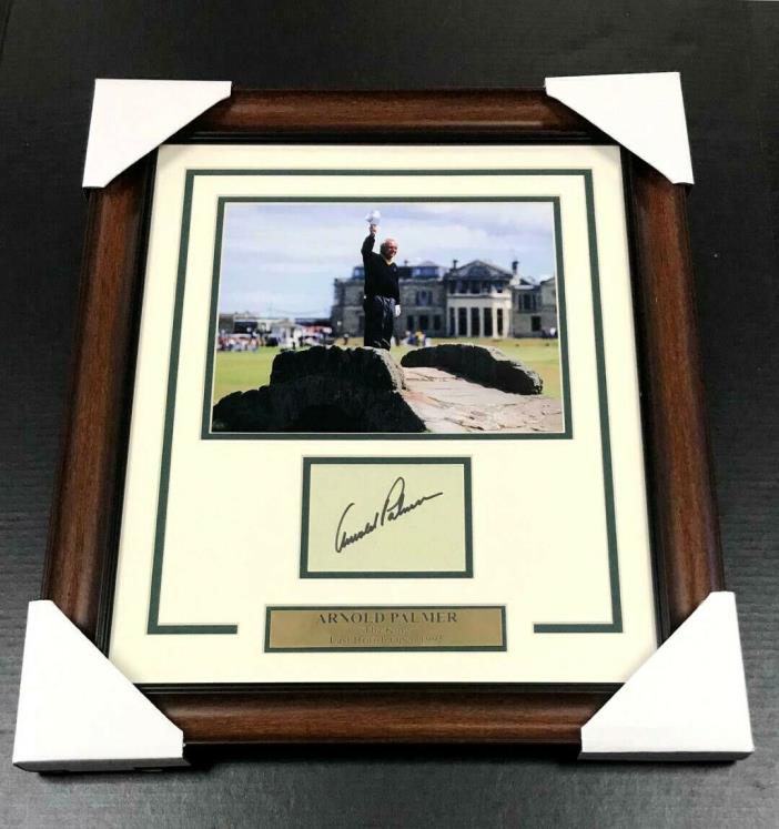 ARNOLD PALMER AUTOGRAPHED JSA INDEX CARD W/ 8X10 PHOTO FRAMED LAST BRITISH OPEN