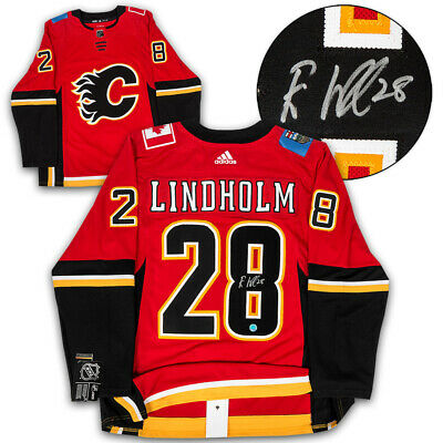Elias Lindholm Calgary Flames Autographed Adidas Authentic Hockey Jersey