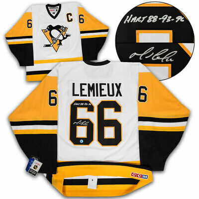 Mario Lemieux Pittsburgh Penguins Signed White Retro CCM Authentic Jersey with 3