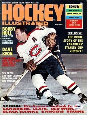 Henri Richard Autographed Hockey Illustrated Magazine Cover Canadiens PSA U93592