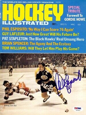 Phil Esposito Autographed Hockey Illustrated Magazine Cover Bruins PSA U93803