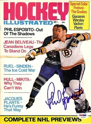 Phil Esposito Autographed Hockey Illustrated Magazine Cover Bruins PSA U93806