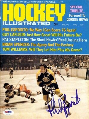 Phil Esposito Autographed Hockey Illustrated Magazine Cover Bruins PSA U93807