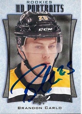 BRANDON CARLO *Signed* '16-17 *UPPER DECK PORTRAITS ROOKIE CARD* BOSTON BRUINS