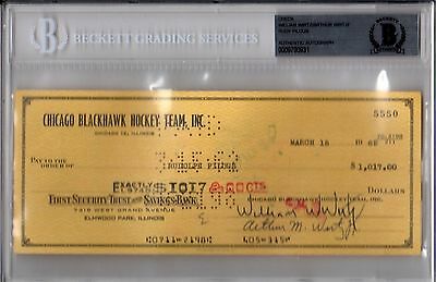 BECKETT-BAS BILL-WILLIAM WIRTZ & RUDY PILOUS SIGNED 1962 BLACKHAWKS CHECK #5550