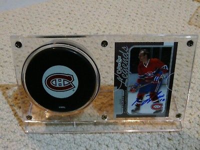 Guy Lafleur Montreal Canadiens Autographed Card with Puck in holder